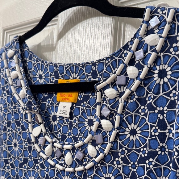 Ruby Rd. Navy and White Patterned Blouse - Picture 2 of 6